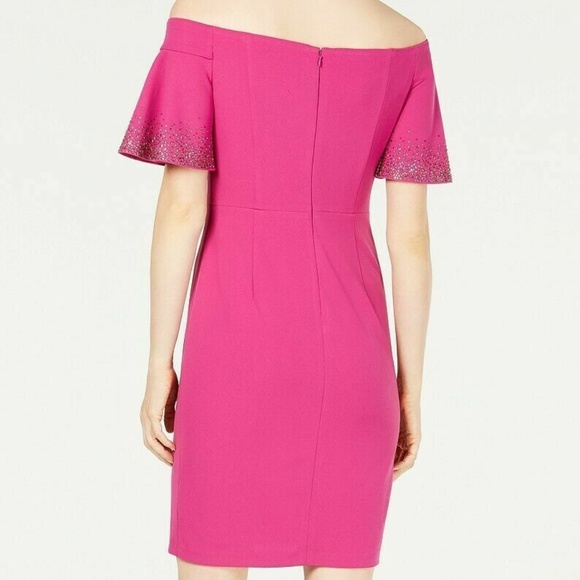 Calvin Klein Women's Cold Shoulder Flutter Sleeve Sheath Dress (Jazzberry, 14) - Picture 7 of 8